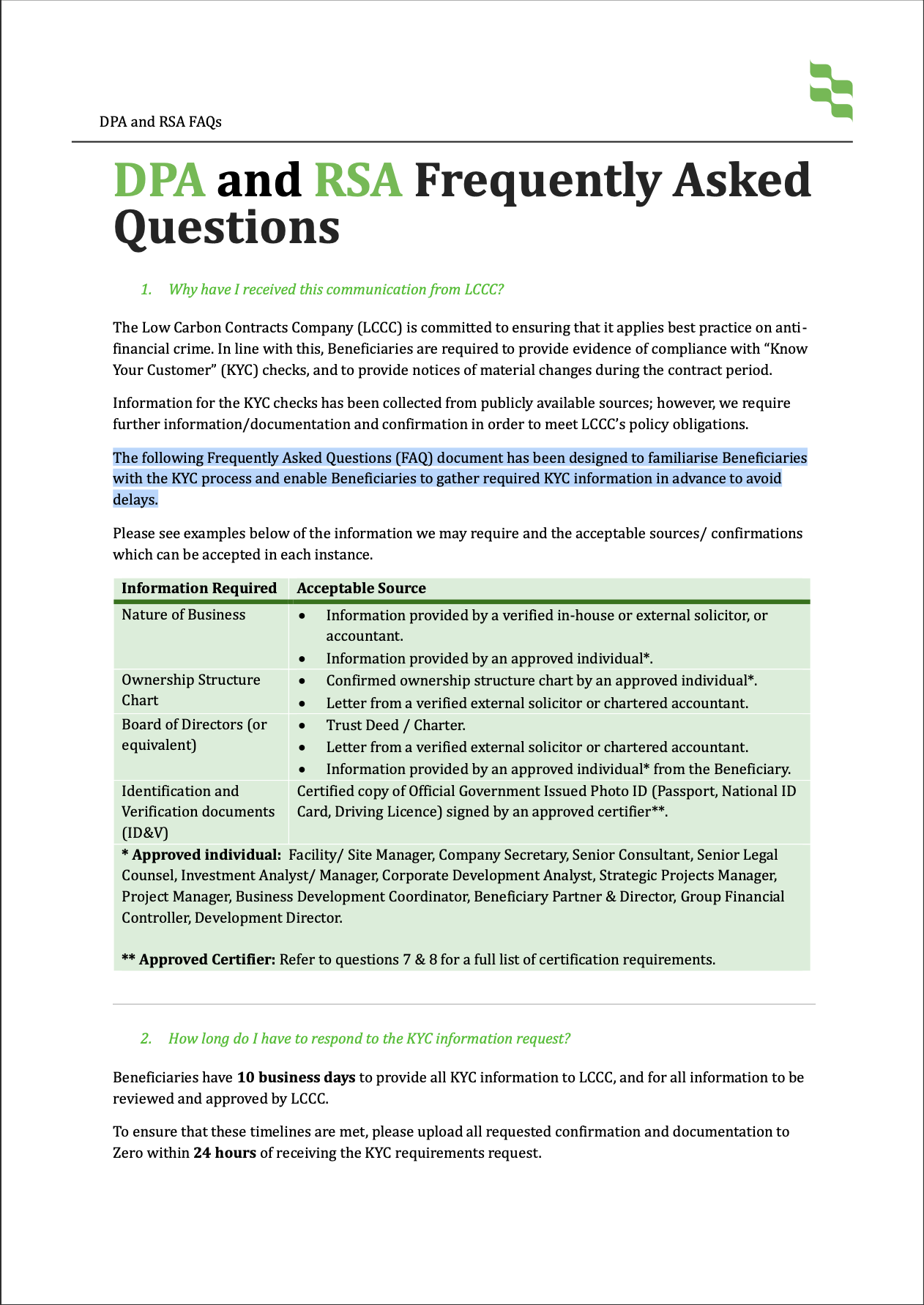 FAQs for DPA and RSA