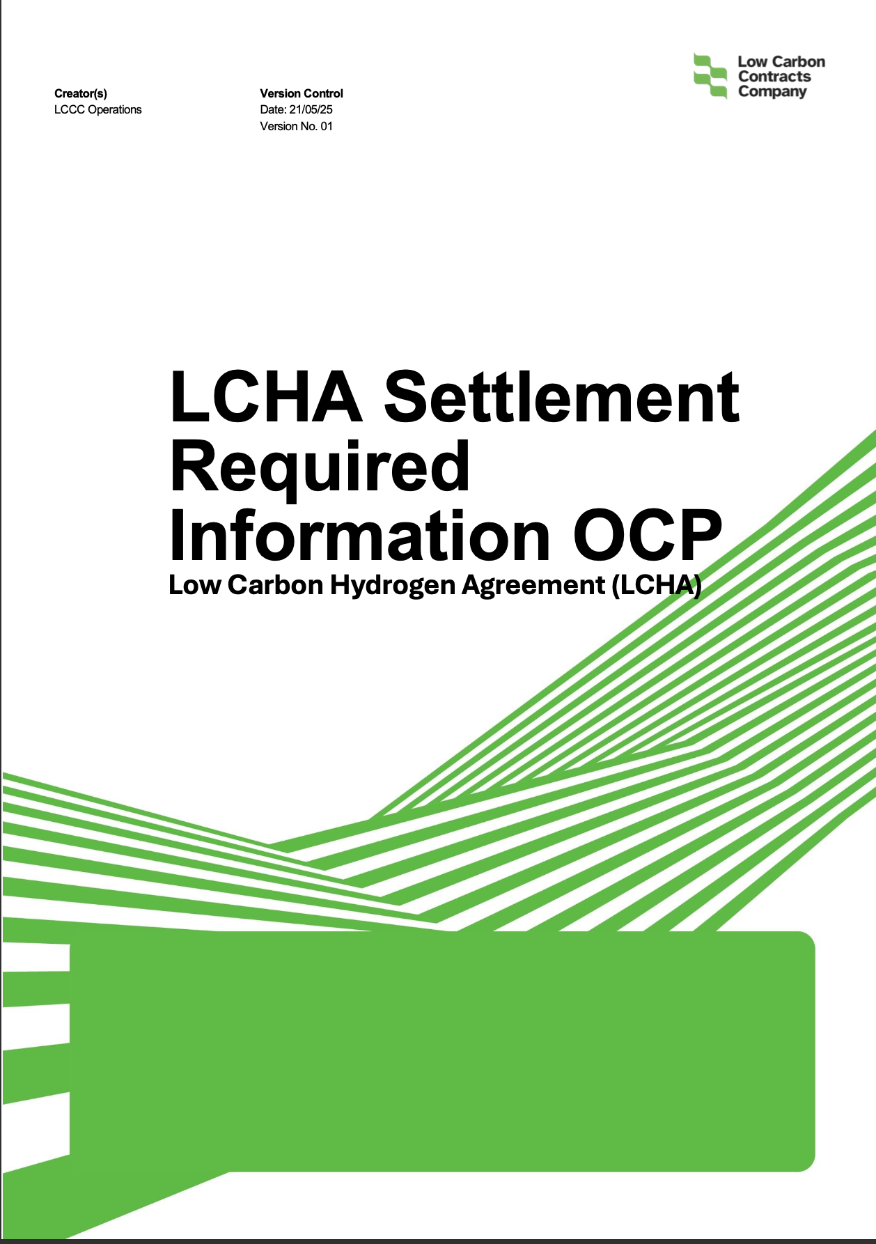 A document cover, in LCCC branding, which says LCHA Settlement Required Information